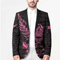 New Zealand Rugby Warrior Custom Blazer Pink Fern Taniko Motif - Polynesian Pride