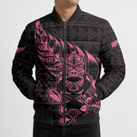 New Zealand Rugby Warrior Custom Bomber Puffer Jacket Pink Fern Taniko Motif - Polynesian Pride