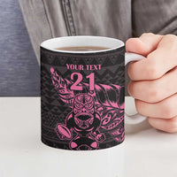 New Zealand Rugby Warrior Custom Ceramic Mug Pink Fern Taniko Motif - Polynesian Pride