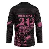 New Zealand Rugby Warrior Custom Hockey Jersey Pink Fern Taniko Motif - Polynesian Pride