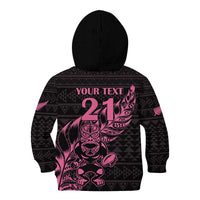 New Zealand Rugby Warrior Custom Kid Hoodie Pink Fern Taniko Motif