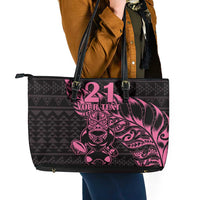 New Zealand Rugby Warrior Custom Leather Tote Bag Pink Fern Taniko Motif