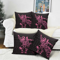 New Zealand Rugby Warrior Custom Pillow Cover Pink Fern Taniko Motif - Polynesian Pride