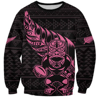 New Zealand Rugby Warrior Custom Sweatshirt Pink Fern Taniko Motif
