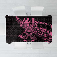 New Zealand Rugby Warrior Custom Tablecloth Pink Fern Taniko Motif