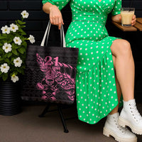 New Zealand Rugby Warrior Custom Tote Bag Pink Fern Taniko Motif - Polynesian Pride