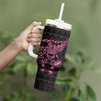 New Zealand Rugby Warrior Custom Tumbler With Handle Pink Fern Taniko Motif