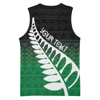 Green Silver Fern Spirit Taniko Tukutuku Personalised Basketball Jersey - Polynesian Pride