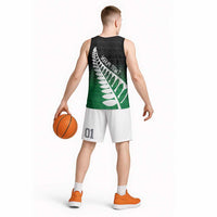 Green Silver Fern Spirit Taniko Tukutuku Personalised Basketball Jersey - Polynesian Pride