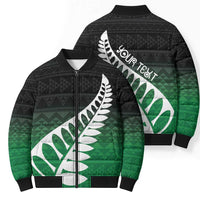Green Silver Fern Spirit Taniko Tukutuku Personalised Bomber Puffer Jacket - Polynesian Pride