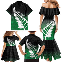 Green Silver Fern Spirit Taniko Tukutuku Personalised Family Matching Mermaid Dress and Hawaiian Shirt