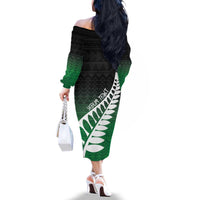 Green Silver Fern Spirit Taniko Tukutuku Personalised Family Matching Off The Shoulder Long Sleeve Dress and Hawaiian Shirt