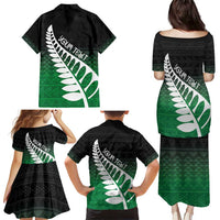 Green Silver Fern Spirit Taniko Tukutuku Personalised Family Matching Puletasi and Hawaiian Shirt