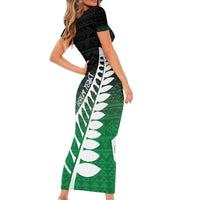 Green Silver Fern Spirit Taniko Tukutuku Personalised Family Matching Short Sleeve Bodycon Dress and Hawaiian Shirt