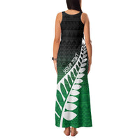 Green Silver Fern Spirit Taniko Tukutuku Personalised Family Matching Tank Maxi Dress and Hawaiian Shirt
