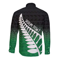Green Silver Fern Spirit Taniko Tukutuku Personalised Long Sleeve Button Shirt LT9 - Polynesian Pride