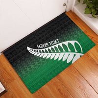 Green Silver Fern Spirit Taniko Tukutuku Personalised Rubber Doormat LT9 - Polynesian Pride