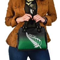 Green Silver Fern Spirit Taniko Tukutuku Personalised Shoulder Handbag