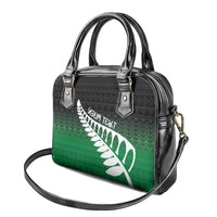 Green Silver Fern Spirit Taniko Tukutuku Personalised Shoulder Handbag