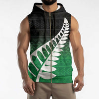 Green Silver Fern Spirit Taniko Tukutuku Personalised Sleeveless Zip Hoodie LT9 - Polynesian Pride