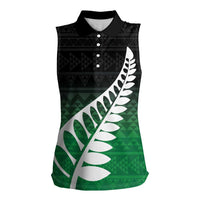 Green Silver Fern Spirit Taniko Tukutuku Personalised Women Sleeveless Polo Shirt
