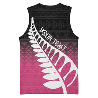 Pink Silver Fern Spirit Taniko Tukutuku Personalised Basketball Jersey - Polynesian Pride