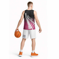 Pink Silver Fern Spirit Taniko Tukutuku Personalised Basketball Jersey - Polynesian Pride