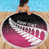 Pink Silver Fern Spirit Taniko Tukutuku Personalised Beach Blanket LT9 - Polynesian Pride