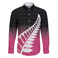 Pink Silver Fern Spirit Taniko Tukutuku Personalised Family Matching Long Sleeve Bodycon Dress and Hawaiian Shirt