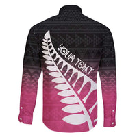 Pink Silver Fern Spirit Taniko Tukutuku Personalised Family Matching Short Sleeve Bodycon Dress and Hawaiian Shirt