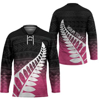 Pink Silver Fern Spirit Taniko Tukutuku Personalised Hockey Jersey LT9 - Polynesian Pride