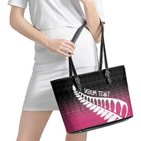 Pink Silver Fern Spirit Taniko Tukutuku Personalised Leather Tote Bag