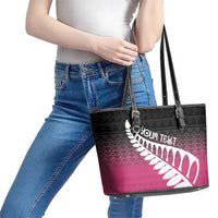 Pink Silver Fern Spirit Taniko Tukutuku Personalised Leather Tote Bag