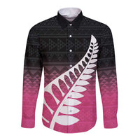 Pink Silver Fern Spirit Taniko Tukutuku Personalised Long Sleeve Button Shirt LT9 Unisex Pink - Polynesian Pride