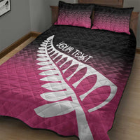 Pink Silver Fern Spirit Taniko Tukutuku Personalised Quilt Bed Set LT9 - Polynesian Pride