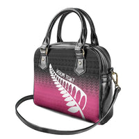 Pink Silver Fern Spirit Taniko Tukutuku Personalised Shoulder Handbag