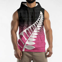 Pink Silver Fern Spirit Taniko Tukutuku Personalised Sleeveless Hoodie - Polynesian Pride