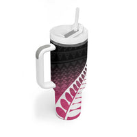 Pink Silver Fern Spirit Taniko Tukutuku Personalised Tumbler With Handle LT9 - Polynesian Pride