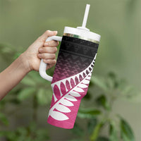 Pink Silver Fern Spirit Taniko Tukutuku Personalised Tumbler With Handle LT9 - Polynesian Pride
