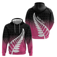 Pink Silver Fern Spirit Taniko Tukutuku Personalised Zip Hoodie