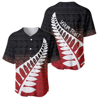 Red Silver Fern Spirit Taniko Tukutuku Personalised Baseball Jersey