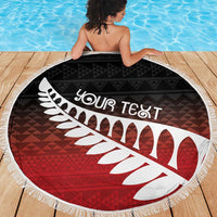 Red Silver Fern Spirit Taniko Tukutuku Personalised Beach Blanket LT9 - Polynesian Pride