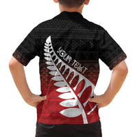Red Silver Fern Spirit Taniko Tukutuku Personalised Family Matching Off The Shoulder Long Sleeve Dress and Hawaiian Shirt