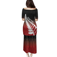 Red Silver Fern Spirit Taniko Tukutuku Personalised Family Matching Puletasi and Hawaiian Shirt