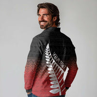 Red Silver Fern Spirit Taniko Tukutuku Personalised Long Sleeve Polo Shirt LT9 - Polynesian Pride