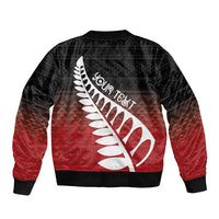 Red Silver Fern Spirit Taniko Tukutuku Personalised Sleeve Zip Bomber Jacket