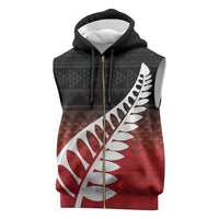 Red Silver Fern Spirit Taniko Tukutuku Personalised Sleeveless Zip Hoodie - Polynesian Pride