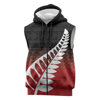 Red Silver Fern Spirit Taniko Tukutuku Personalised Sleeveless Zip Hoodie LT9 Red - Polynesian Pride