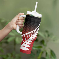 Red Silver Fern Spirit Taniko Tukutuku Personalised Tumbler With Handle LT9 - Polynesian Pride