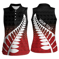 Red Silver Fern Spirit Taniko Tukutuku Personalised Women Sleeveless Polo Shirt
